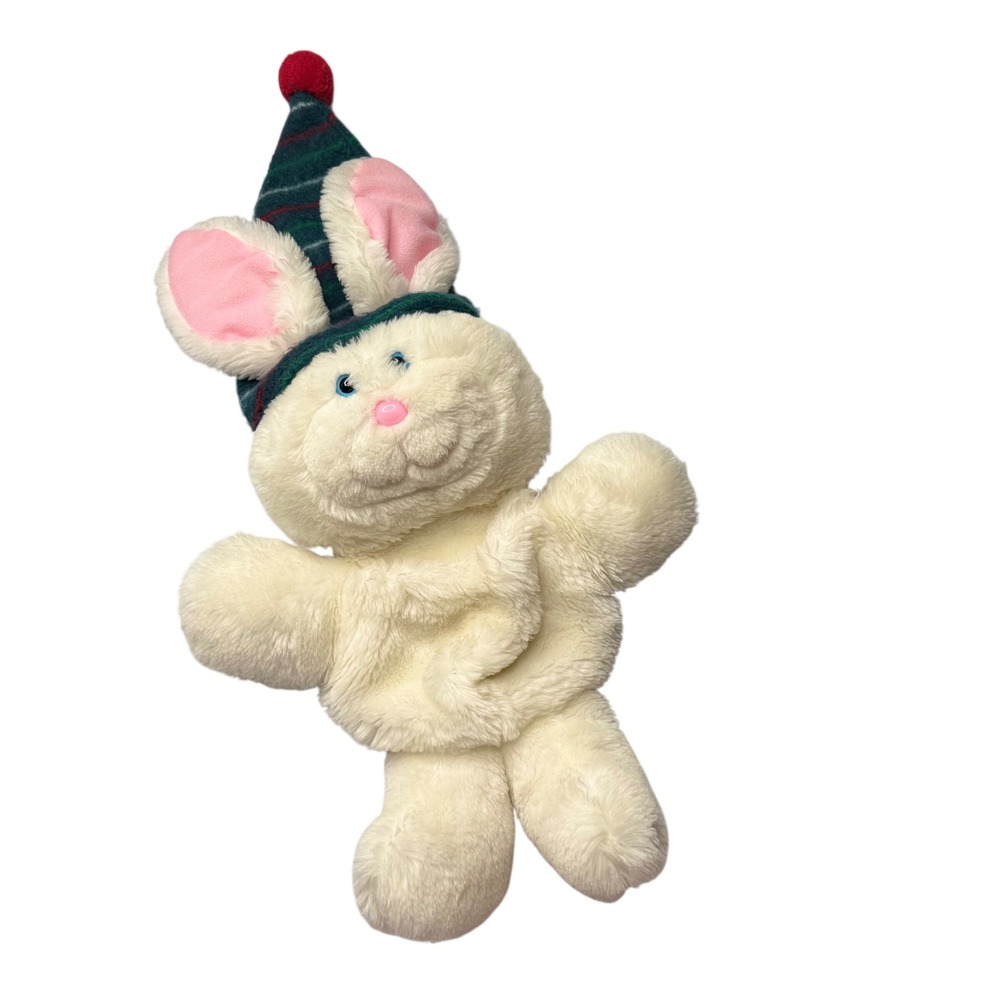 Hallmark Plush Rabbit 1984 l White Christmas Stocking Cap Vintage Toy stocking